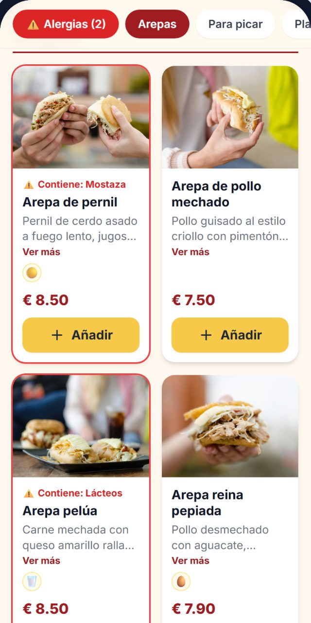 Filtro de alergias: los platos con alérgenos marcados en rojo